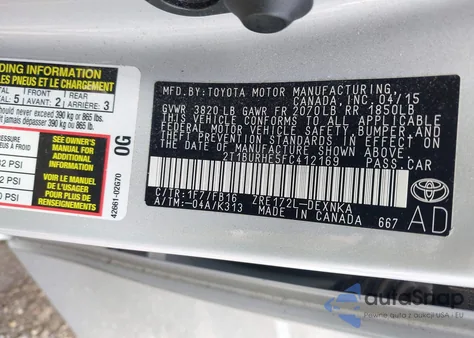 2015 Toyota Corolla Le from USA, damaged, VIN 2T1BURHE5FC412169
